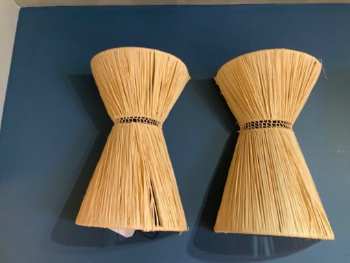 Pair of diabolo shaped raphia sconces